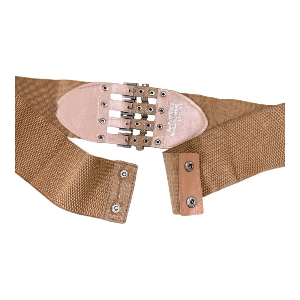3" Wide Silver Buckle and Stud Belt With 2 Snap Closure at the Back Women's Tan - Picture 6 of 10